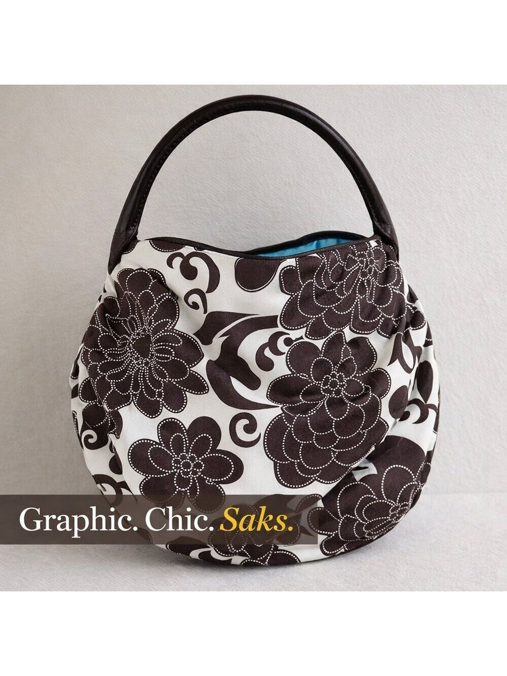 Saks Fifth Avenue Brown Floral Round Hobo Bag | Cream & Chocolate Print